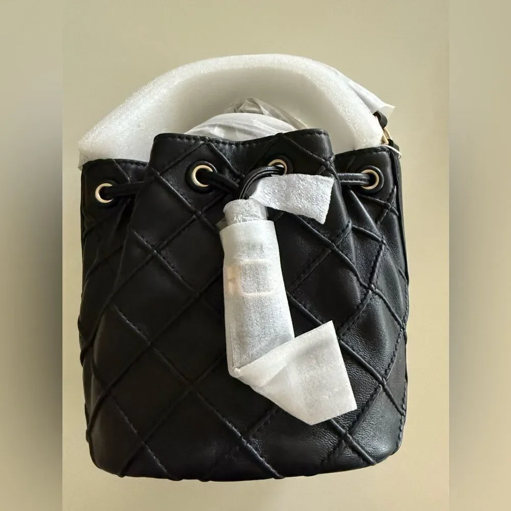 Tory Burch Small Fleming Soft Bucket Bag, Black, NWT